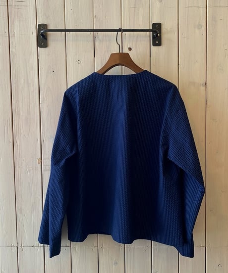 ジャケット parkes パークス コットンポリエステルサッカー ノーカラージャッケットネイビー PJ2621004