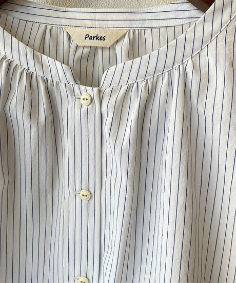 シャツ parkes パークス 袖ギャザーシャツ ストライプ PN26211020