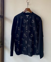シャツ parkes パークス ねこシャツ ブラック PN2532004