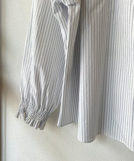 シャツ parkes パークス 袖ギャザーシャツ ストライプ PN26211020