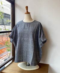 ブラウス bluewillow ブルーウィロー コットンリネンチェック袖口タックブラウス グレンチェック 01FUS11330
