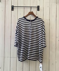 カーディガン mao made マオメイド UV加工リネンKNIT 2WAYハーフスリーブカーディガン ボーダーブラック×オフグレー 621107