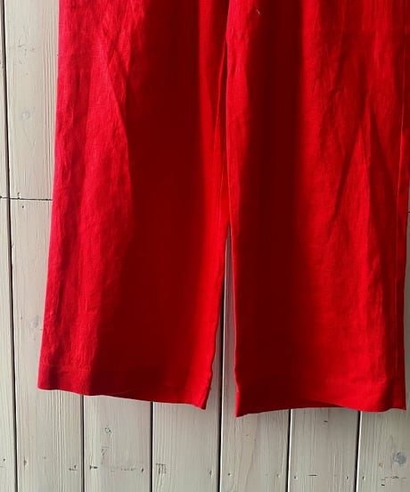 パンツ YARRA ヤラ リネンギャザー8分丈パンツ レッド YR-1633-315