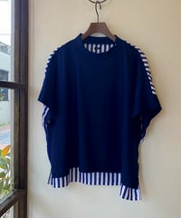 カットソー TISSU ティシュ 接触冷感マルチエフェクトコンボドルマンT ネイビー×ネイビーストライプ TS252CT076