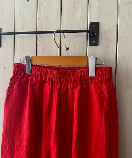 パンツ YARRA ヤラ リネンギャザー8分丈パンツ レッド YR-1633-315