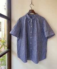 シャツ J.sloane ジェイスローアン ラウンドカラー5分袖ギンガムシャツ ネイビー SH2622015