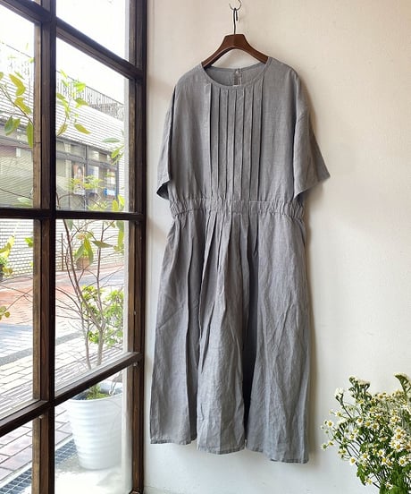 ワンピース bluewillow ブルーウィロー リネンタックワンピース グレイカーキ 01FUP15226