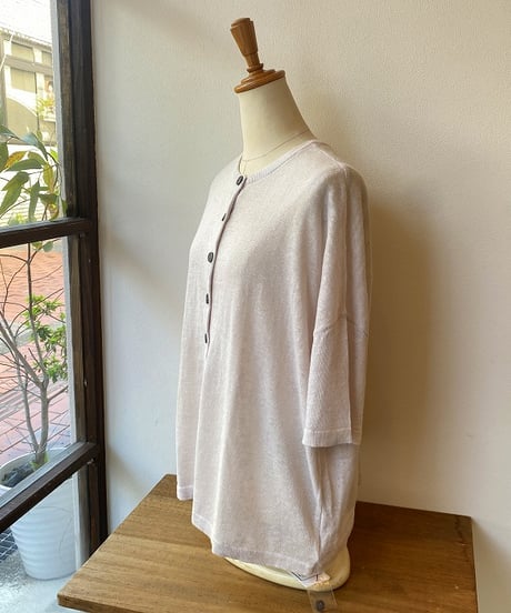 カーディガン mao made マオメイド UV加工リネンKNIT 2WAYハーフスリーブカーディガン オフグレー 621107