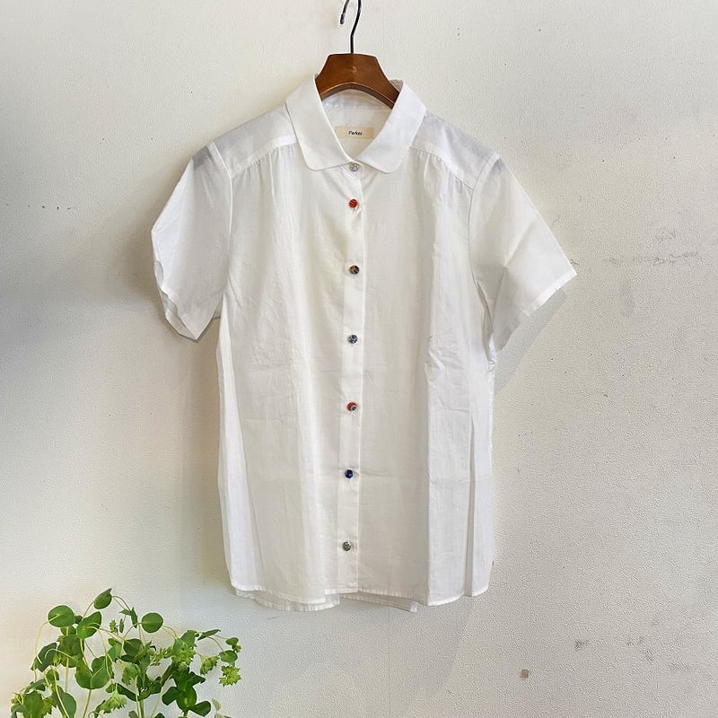 シャツ parkes パークス コットンローンリバティボタン半袖シャツ オフ 