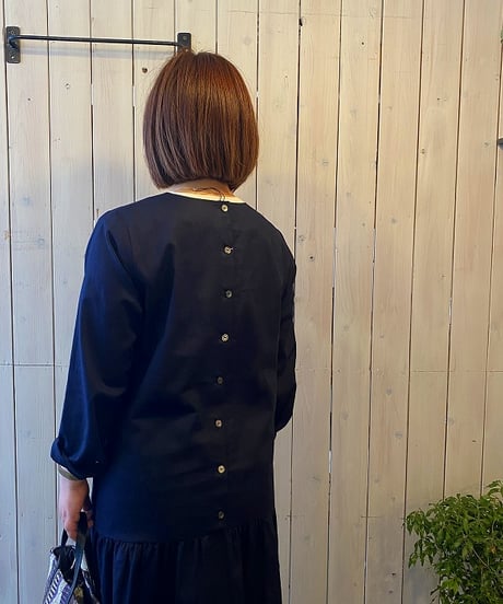 ワンピース Vent d'ouest ヴァンドウェスト 綿麻ワンピース ネイビー VE11603