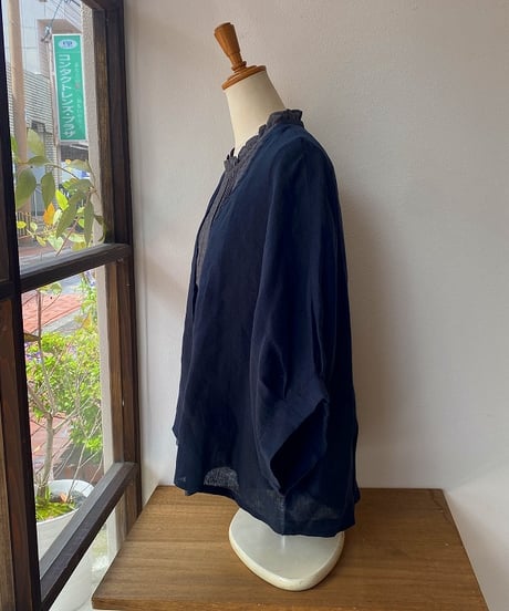 トップス bluewillow ブルーウィロー リネンシングル ガーゼハオリ ブラック 01FUP17301