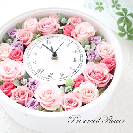 【Preserved Flower】《送料無料》パステルカラーのおしゃれなフラワー時計｜結婚祝い・新築祝い・開業祝い等　pre.003