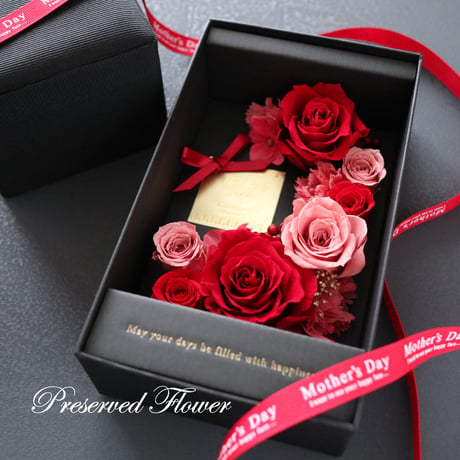 【Preserved Flower】 ワインレッドのバラとカーネーションのフレームボックス｜母の日・還暦祝い・退職祝い　pre.086