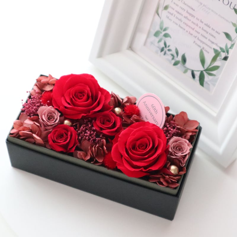 新品未使用品　百合と薔薇 Preserved Flower】赤いバラの高級感ある上品なフラワーボックス