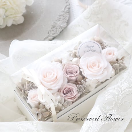 【Preserved Flower】シャンパンホワイトのラグジュアリーなフラワーボックス｜結婚祝い・誕生日・退職祝い　pre.053