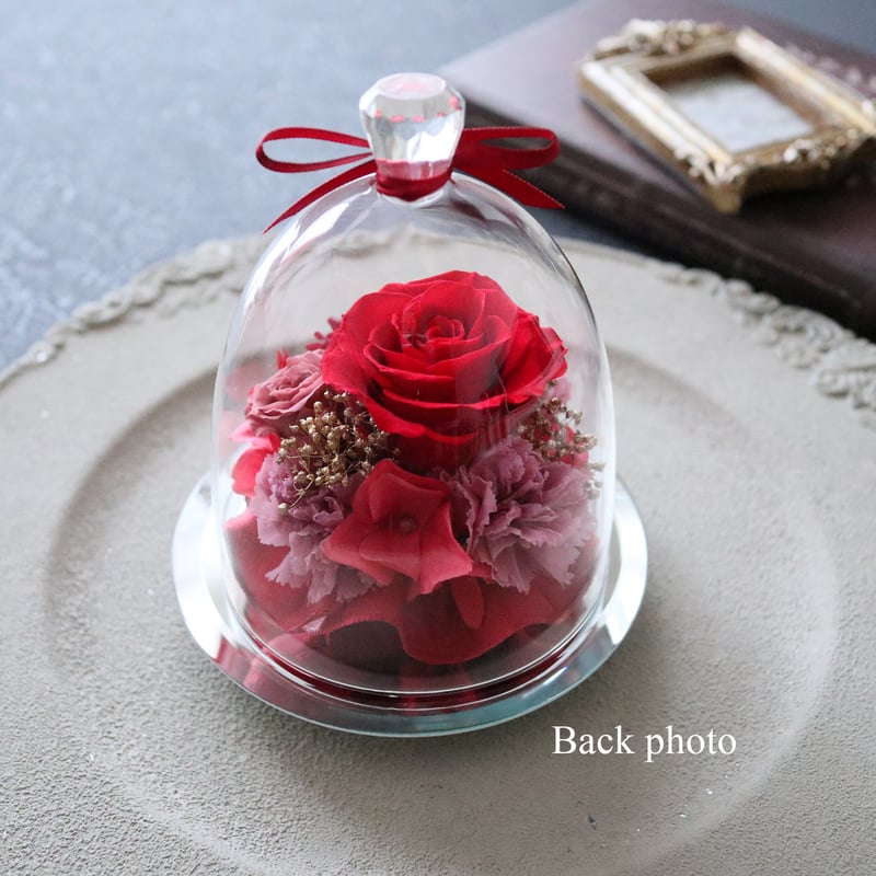 Preserved Flower】アンティークレッドの大人っぽいガラスドーム｜母の