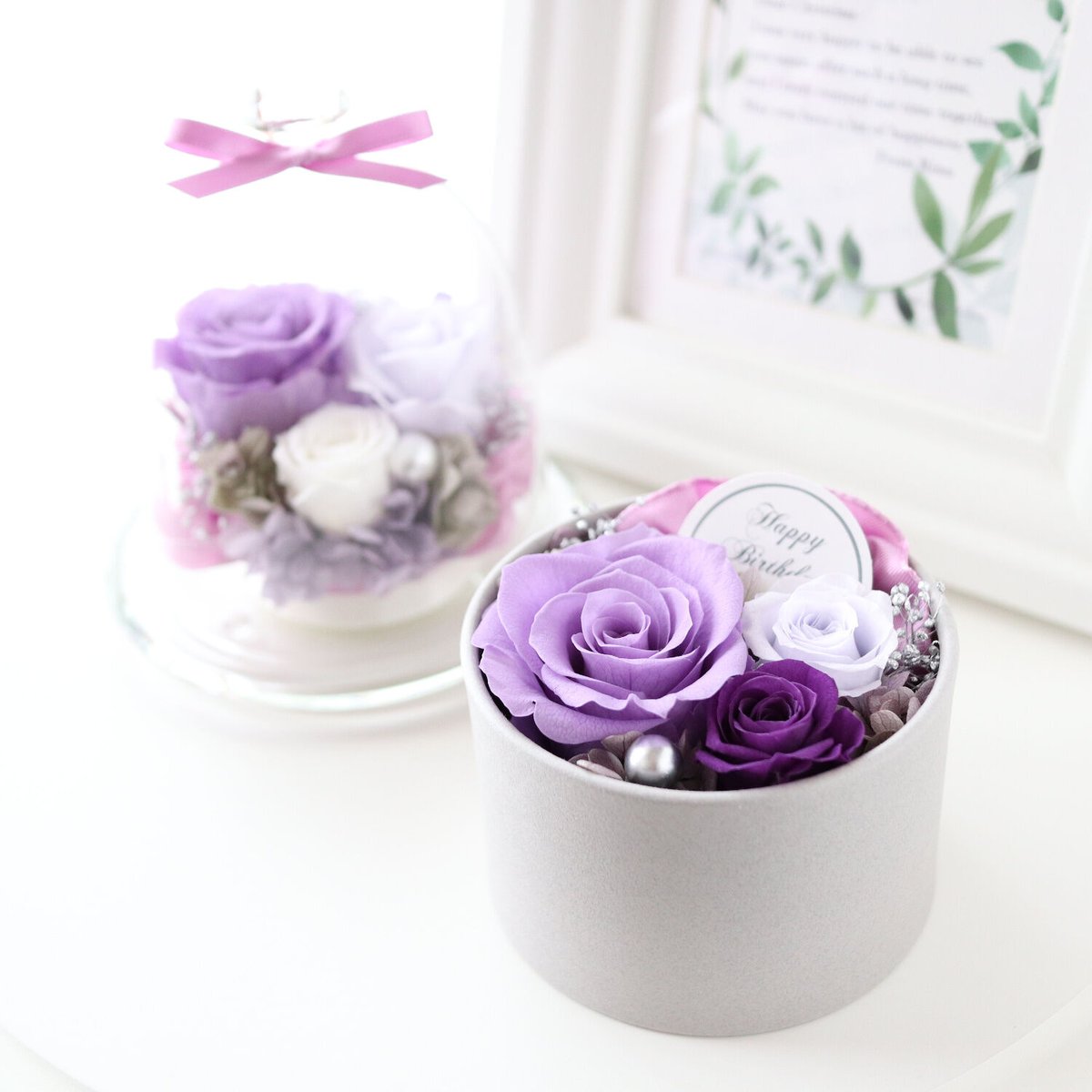 ＊*..ラベンダー色のナチュラルポット..＊°プリザーブドフラワー　お花の贈り物 Preserved Flower】ラベンダーカラーのプチフラワーボックス｜誕生日