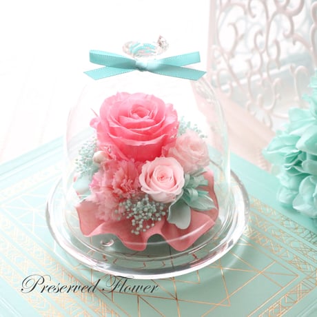 【Preserved Flower】ときめくようなバラ色の上品なガラスドーム｜母の日・記念日・結婚祝い・出産祝い等　pre.006