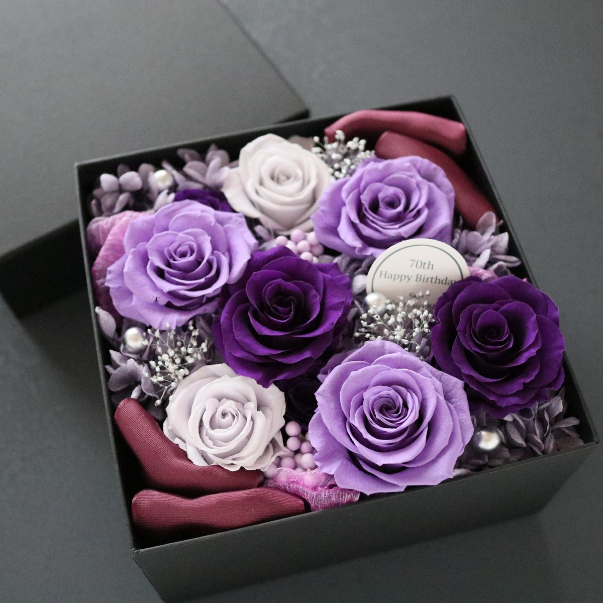 Preserved Flower】豪華な紫系のサプライズフラワーボックス｜記念日