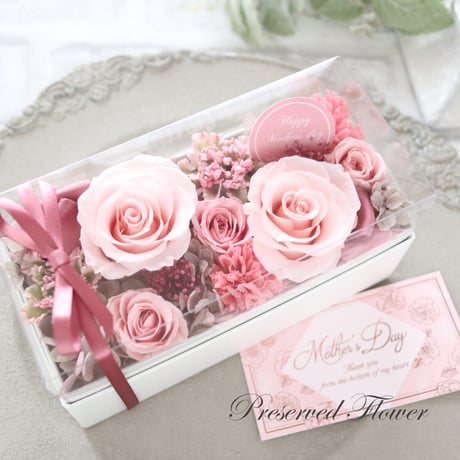 【Preserved Flower】ピンクのバラとカーネーションの上品なフラワーボックス｜誕生日・母の日・結婚祝い　pre.059