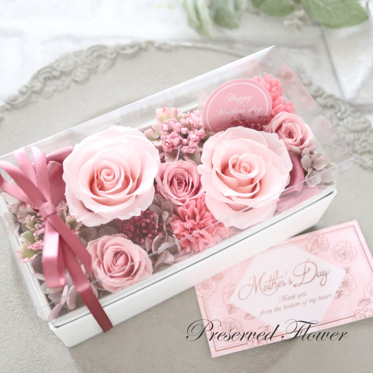 Preserved Flower】ピンクのバラとカーネーションの上品な