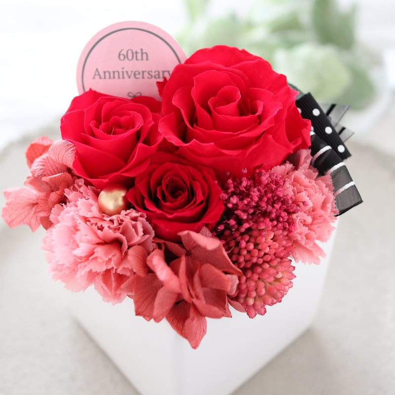 Preserved Flower】赤いバラとカーネーションのケース入り