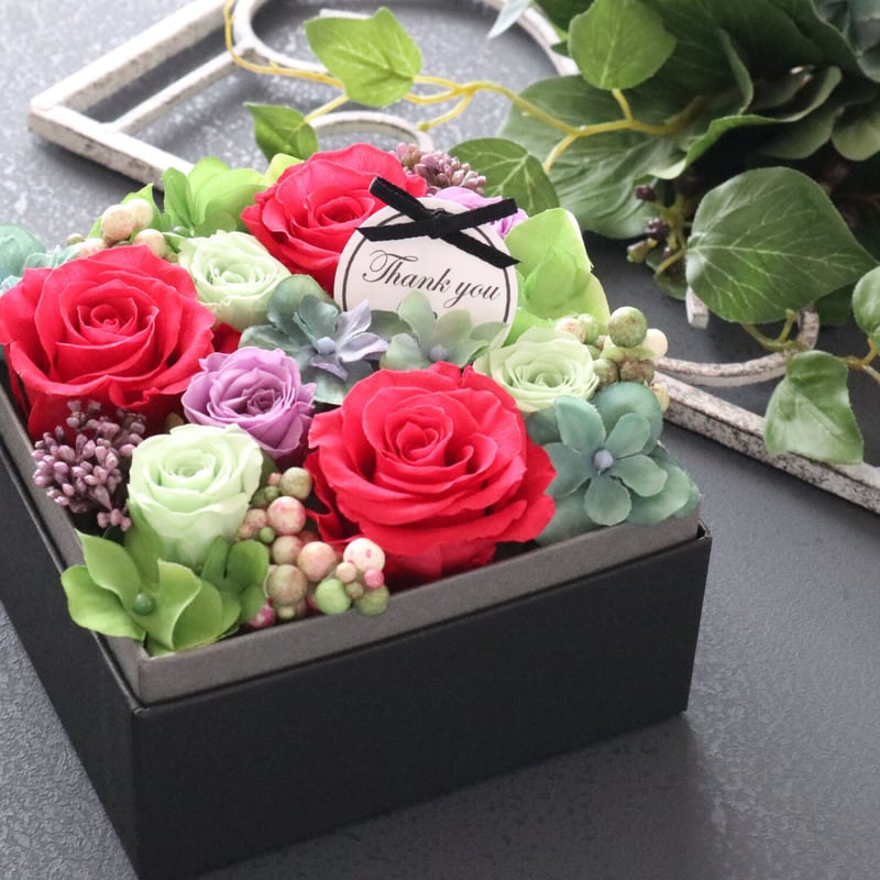 Preserved Flower】赤いバラとあじさいのフレッシュ感あるフラワー