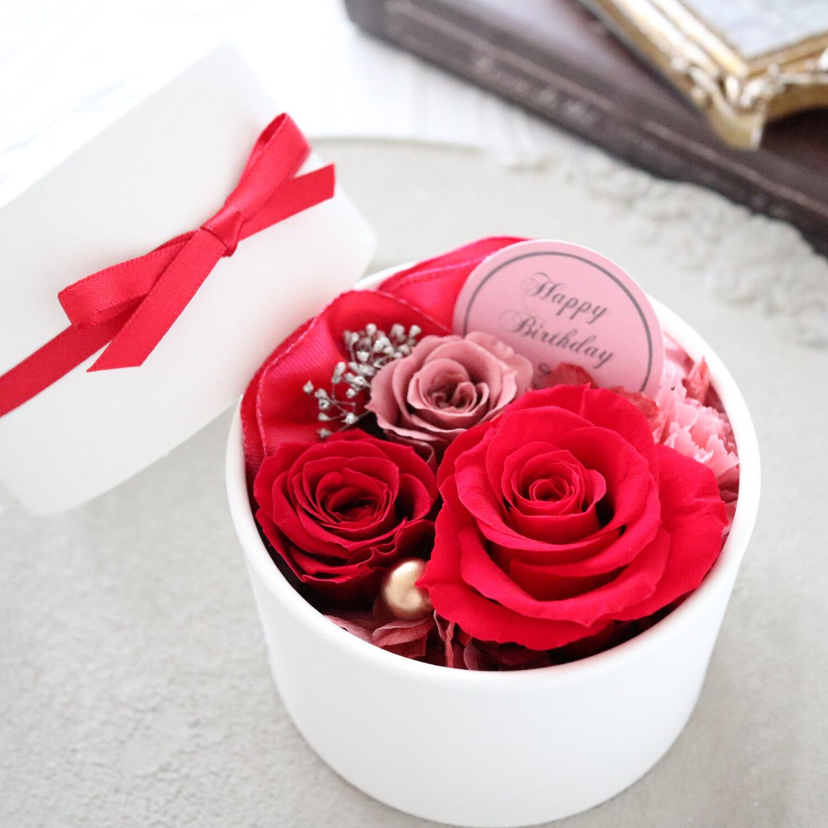 Preserved Flower】赤いバラのおしゃれなプチフラワーボックス｜誕生日
