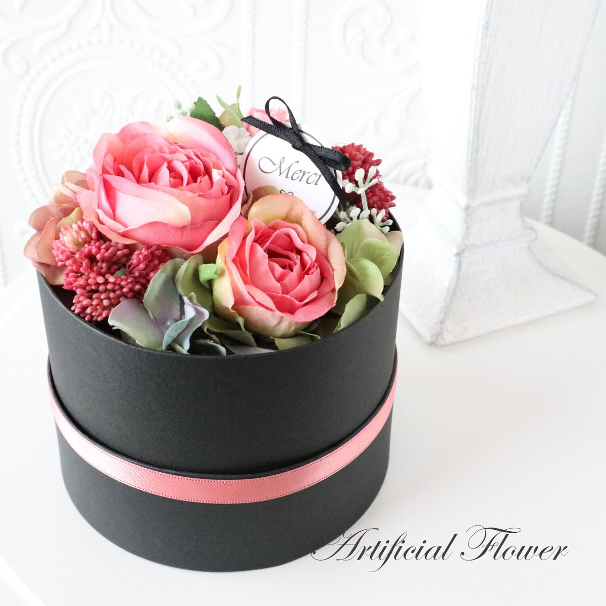 Artificial Flower】シャンパンホワイトローズのフラワーボックス｜母