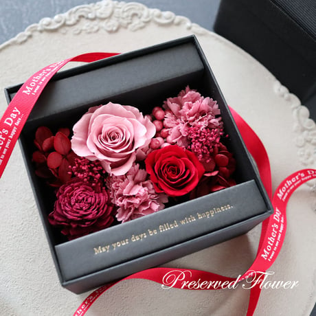 【Preserved Flower】 スモーキーピンクのバラとカーネーションのフレームボックス｜母の日・誕生日・退職祝い　pre.090