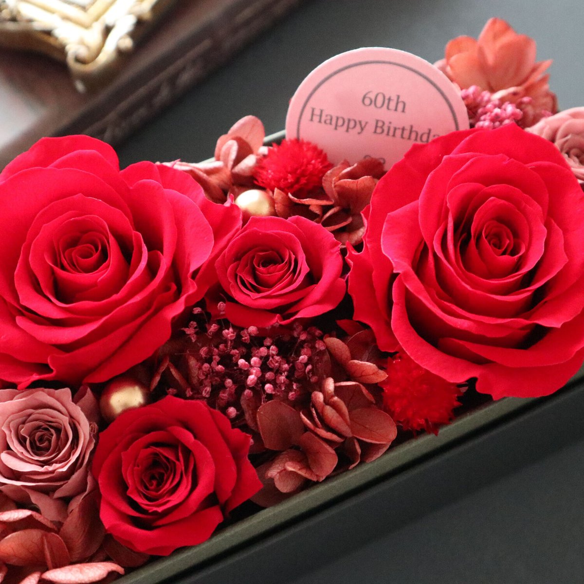 赤い花彫刻の木製ボックス 木彫りの6角小箱 - YUYOMAKE0120'S