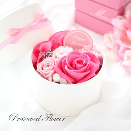 【Preserved Flower】ローズピンクの華やかなプチフラワーボックス｜誕生日・母の日・送別等　pre.035
