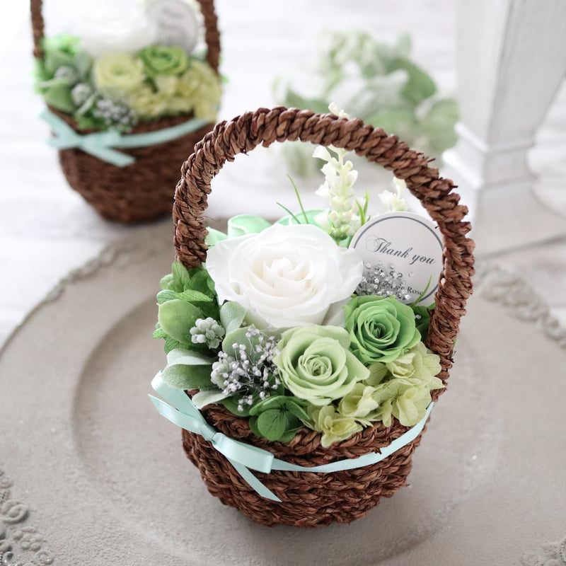 Preserved Flower】グリーン系の爽やかなプチフラワーバスケット｜誕生