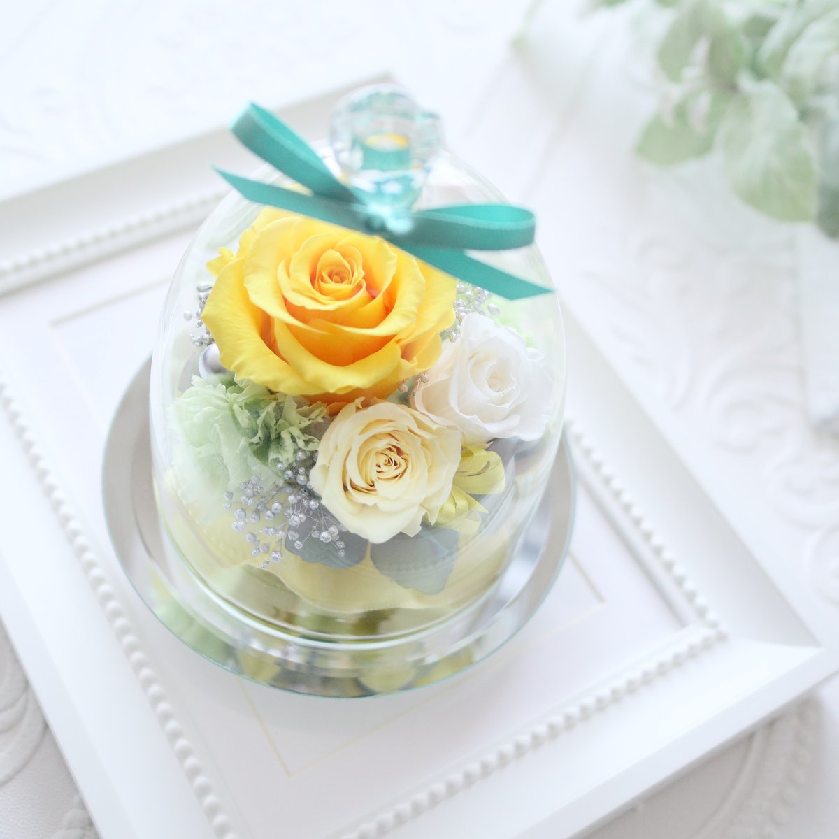 Preserved Flower】イエローローズのエレガントなガラスドーム｜誕生日