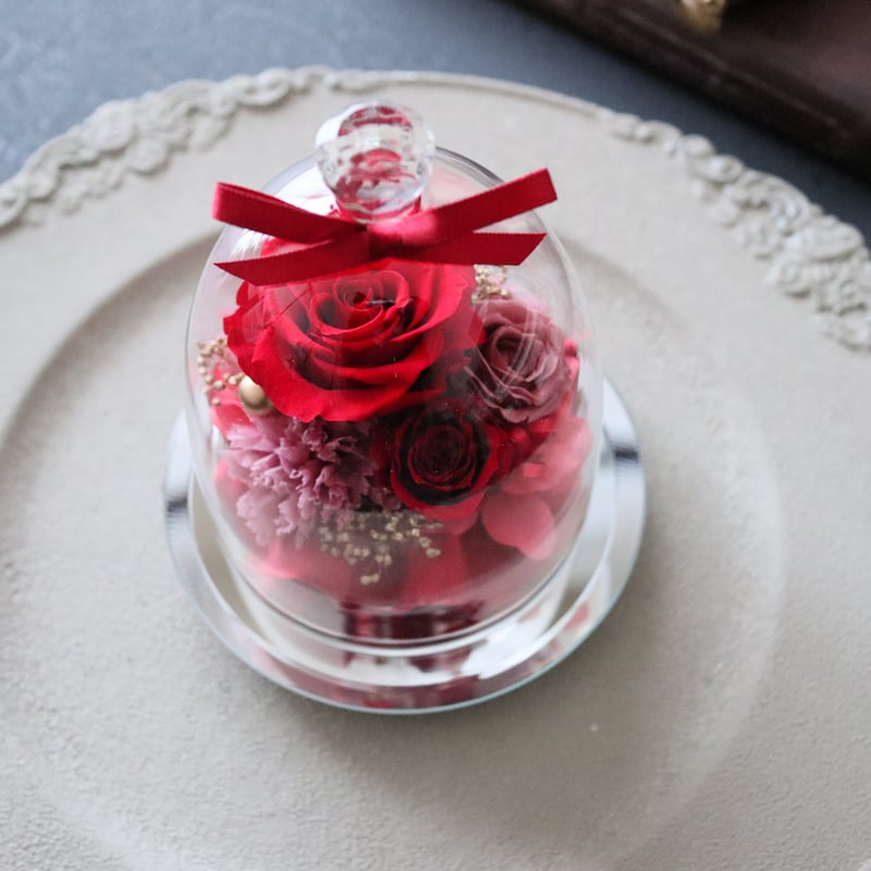 Preserved Flower】アンティークレッドの大人っぽいガラスドーム