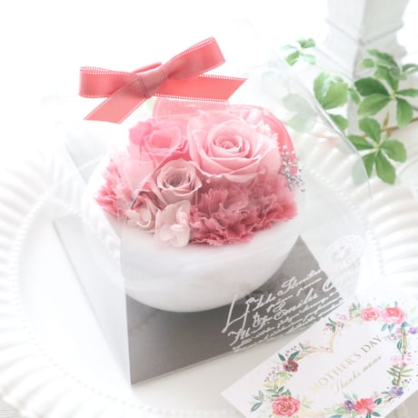 【Preserved Flower】バラとカーネーションのクリアケース入アレンジメント｜母の日・誕生日等　pre.036