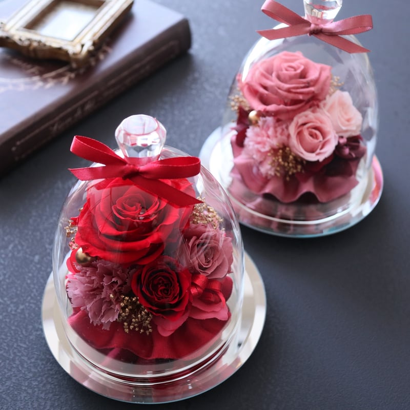 Preserved Flower】アンティークレッドの大人っぽいガラスドーム｜母の