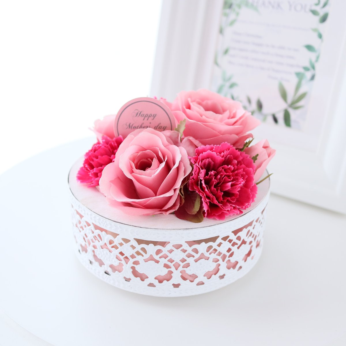 Artificial Flower】カーネーションとバラのフラワーケーキアレンジ