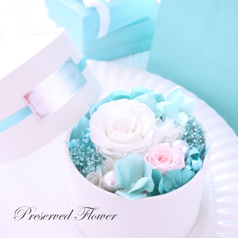 Preserved Flower】ホワイト＆アクアブルーのおしゃれなプチフラワー
