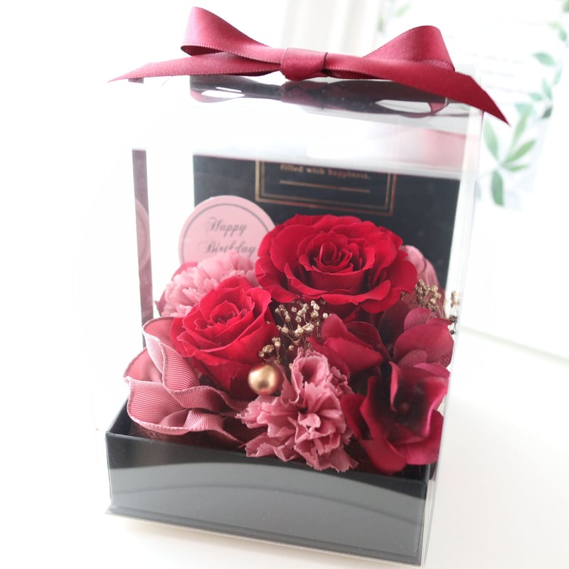 Preserved Flower】ワインレッドのバラとカーネーションのクリアケース