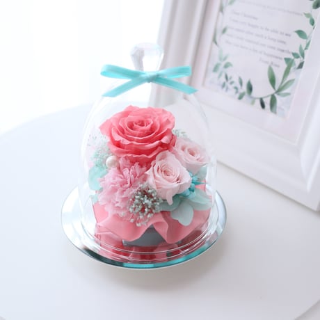 【Preserved Flower】ときめくようなバラ色の上品なガラスドーム｜母の日・記念日・結婚祝い・出産祝い等　pre.006