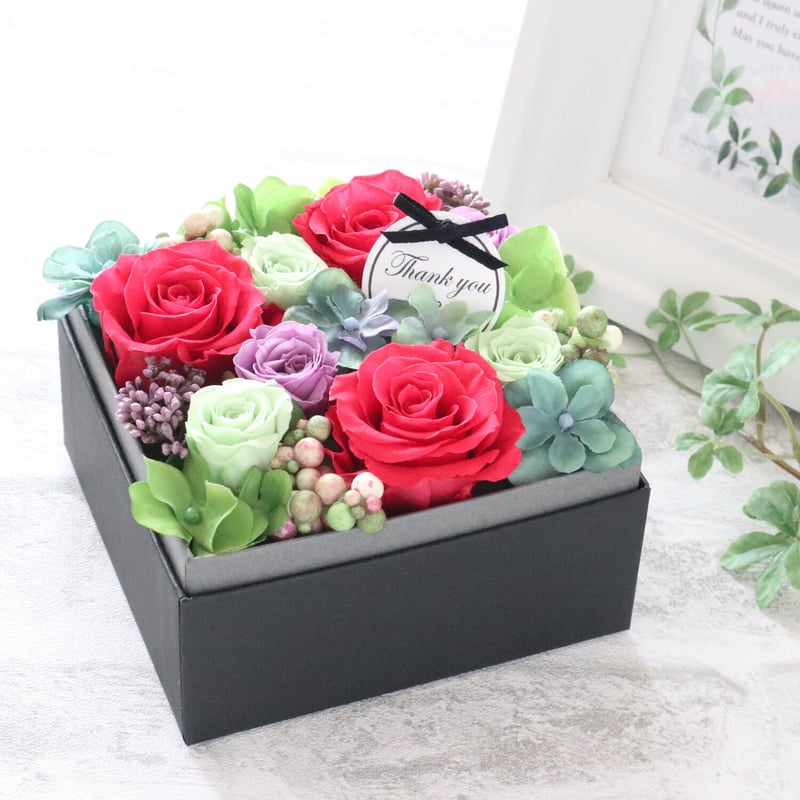 Preserved Flower】赤いバラとあじさいのフレッシュ感あるフラワー