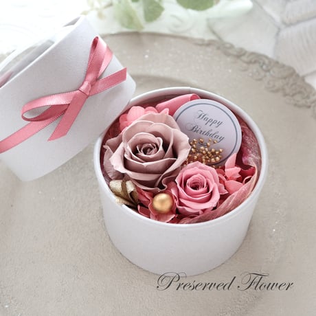 【Preserved Flower】ニュアンスカラーのプチフラワーボックス｜誕生日・結婚祝い・退職祝い　pre.107