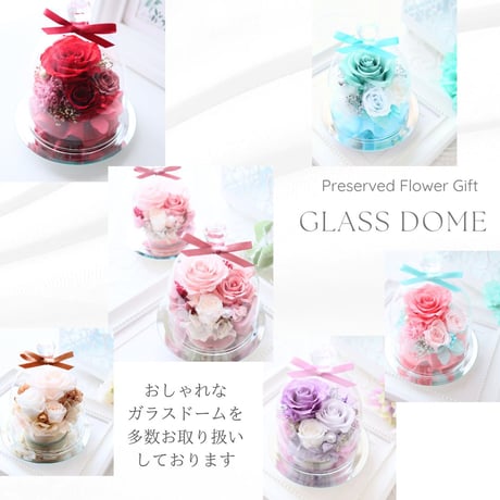 【Preserved Flower】ときめくようなバラ色の上品なガラスドーム｜母の日・記念日・結婚祝い・出産祝い等　pre.006