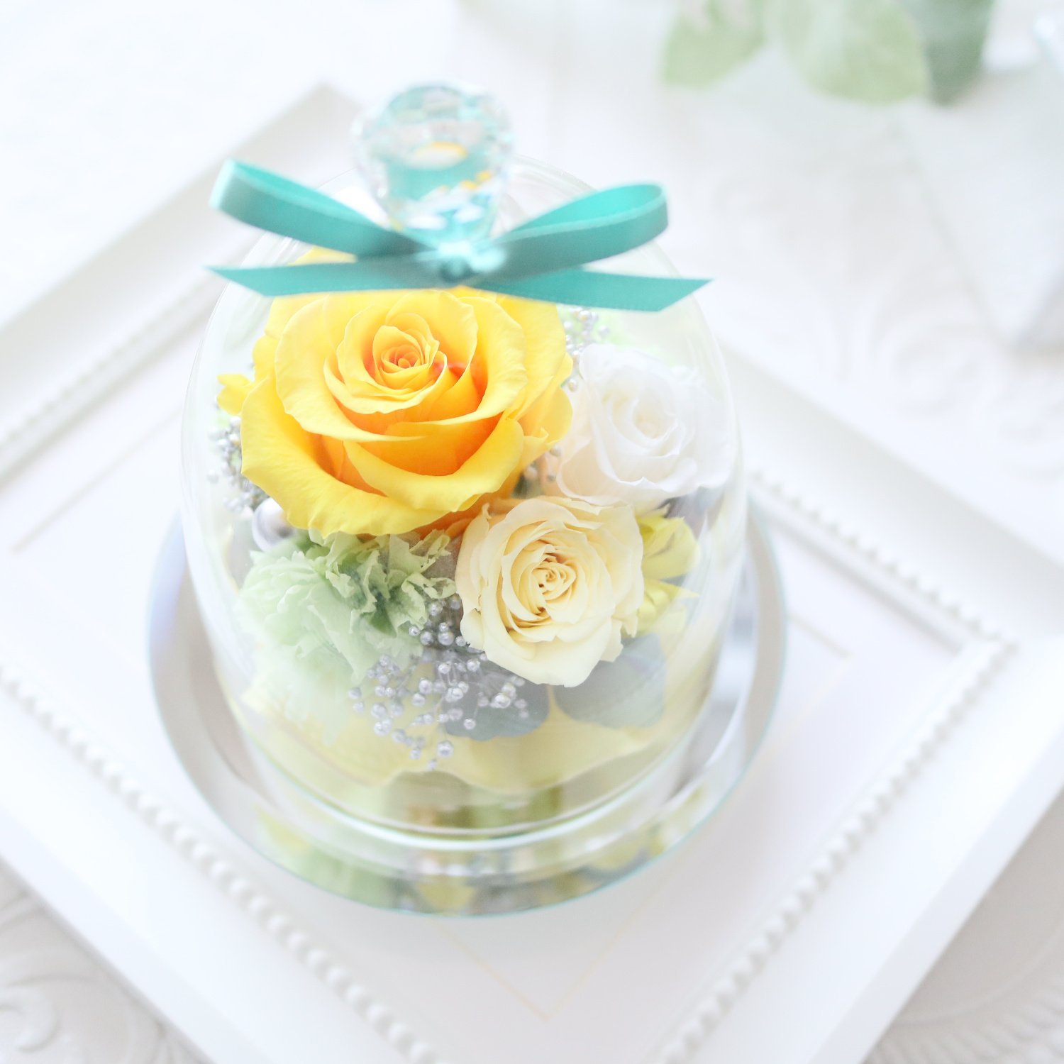 Preserved Flower】イエローローズのエレガントなガラスドーム｜誕生日