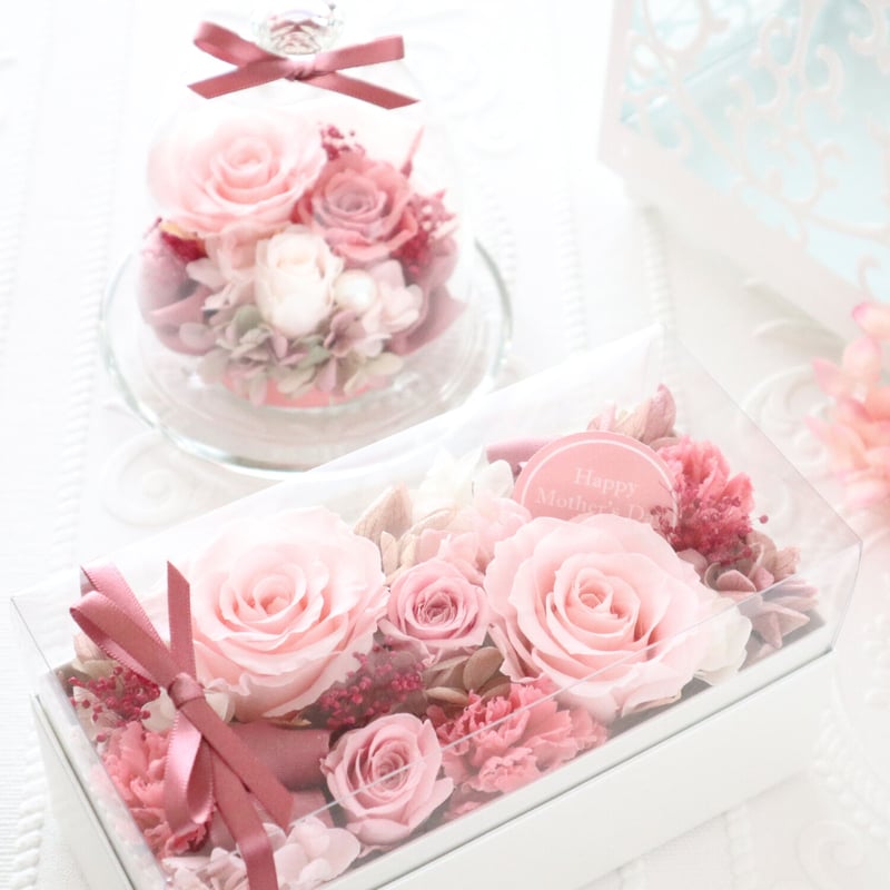 プリザーブドフラワー　豪華　華麗　ピンク　バラ　カーネーション プリザーブドフラワー P‐005（カラー：ピンク）｜鮮やかなバラの