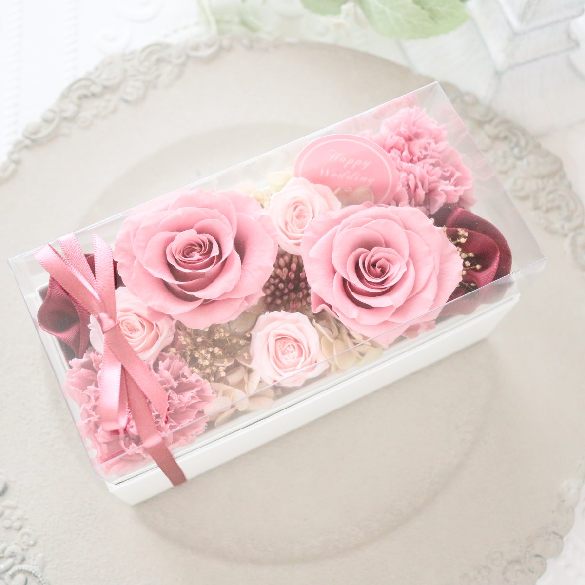 Preserved Flower】モーブピンクの上品なフラワーボックス｜誕生日・母