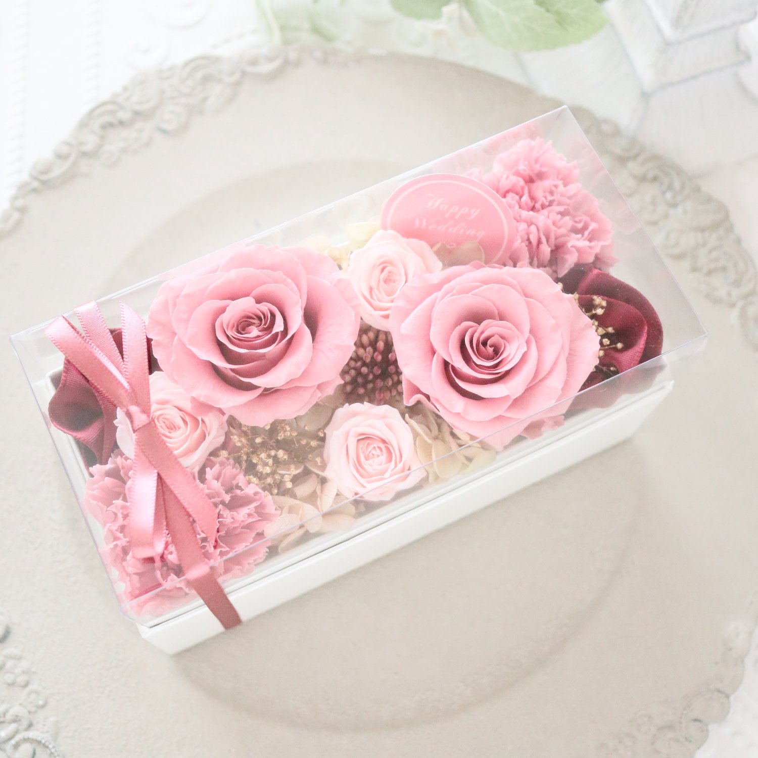 Preserved Flower】モーブピンクの上品なフラワーボックス｜誕生日・母