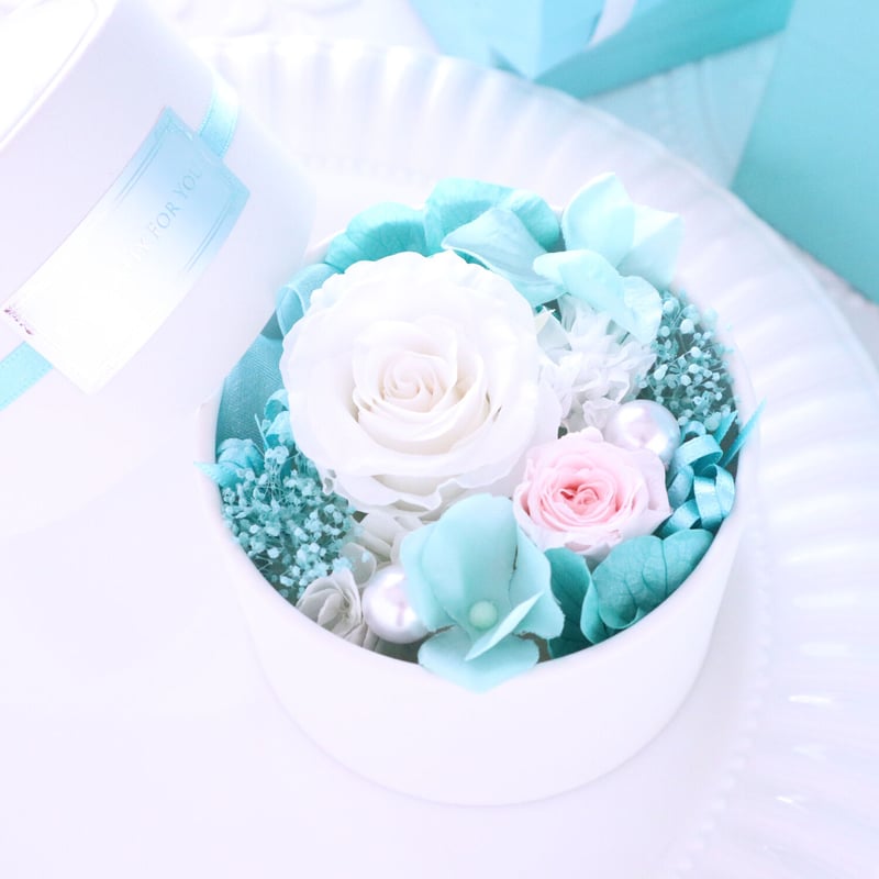 Preserved Flower】ホワイト＆アクアブルーのおしゃれなプチフラワー