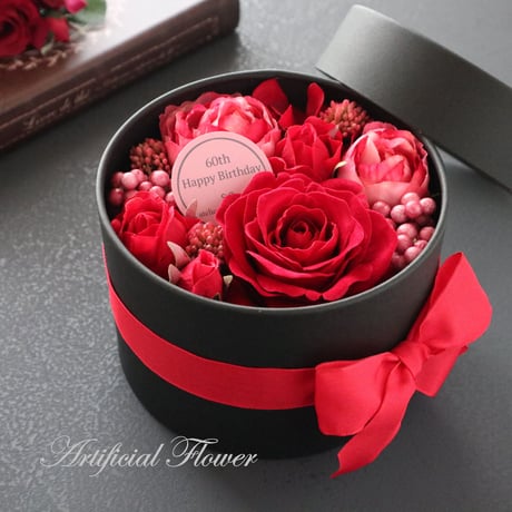【Artificial Flower】 赤いバラのスタイリッシュなフラワーボックス｜誕生日・還暦祝い・退職祝い等　Art.021